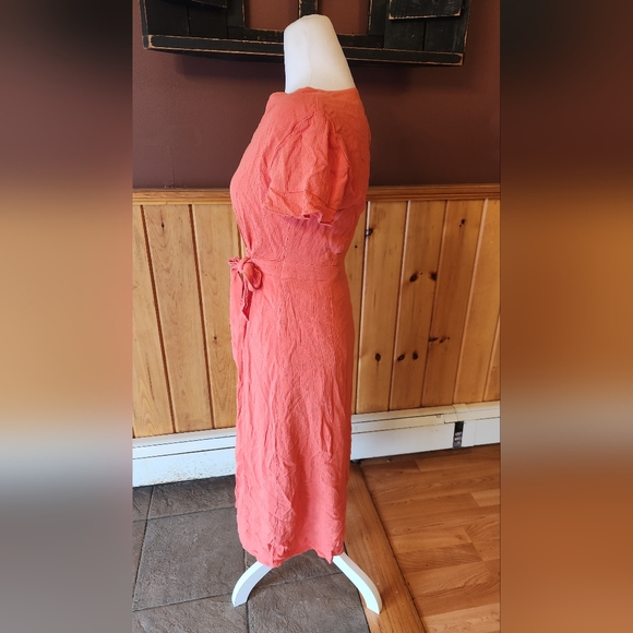 Loft V Neck Midi Shirt Dress Coral Button Down Sundress Size 0 - Picture 6 of 13